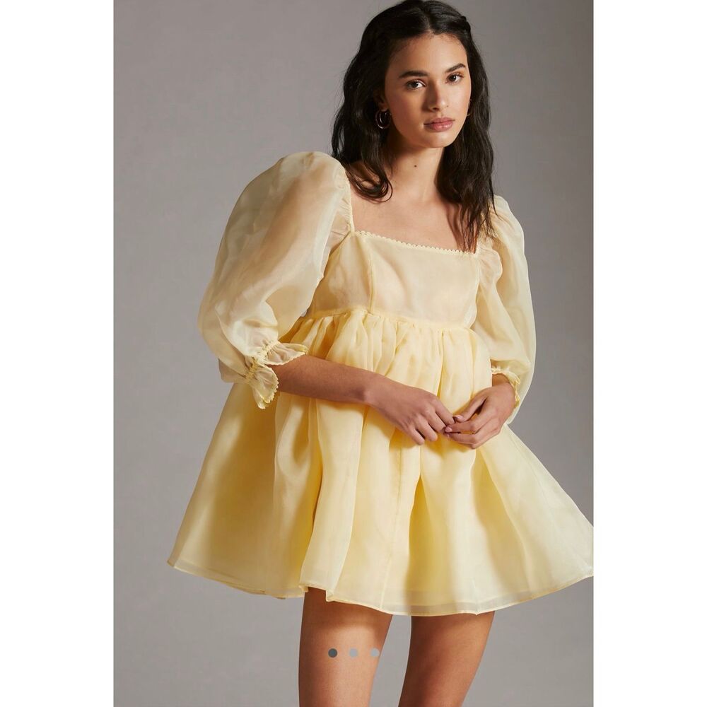 Selkie Puff-Sleeve Square Neck Mini Dress Size XL